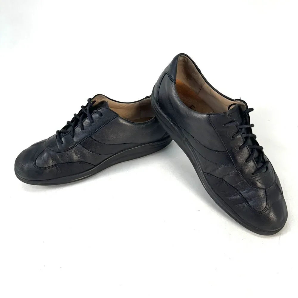 Finn Comfort Shoes Mens 7 Oxford Lace Up Round Toe Sneakers Black Leather Casual